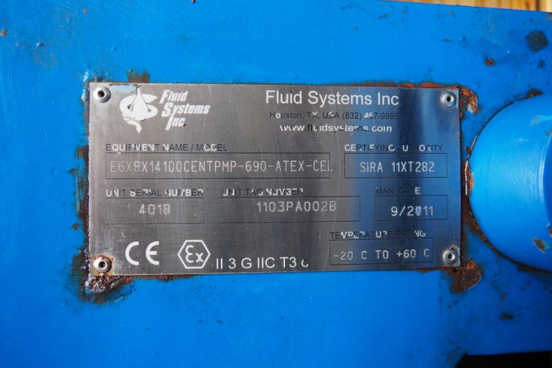 Fluid Systems Centrifugal Pump, 8x6x14, 100hp